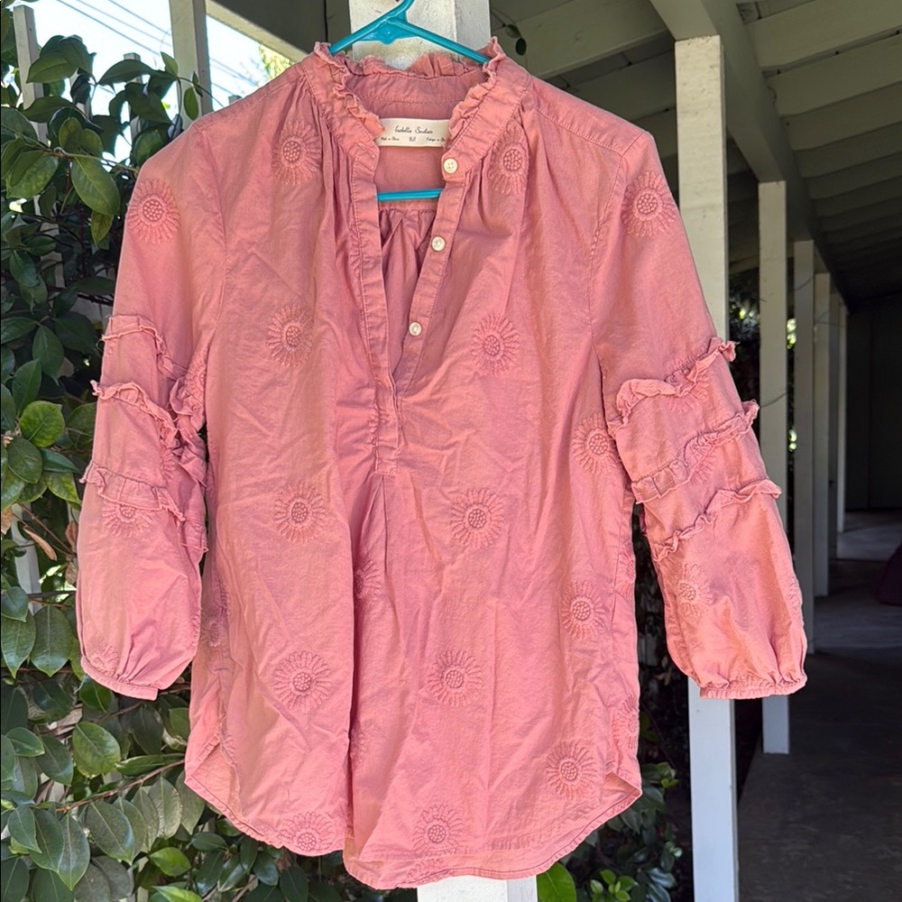 Anthropologie Rose Embroidered Blouse
